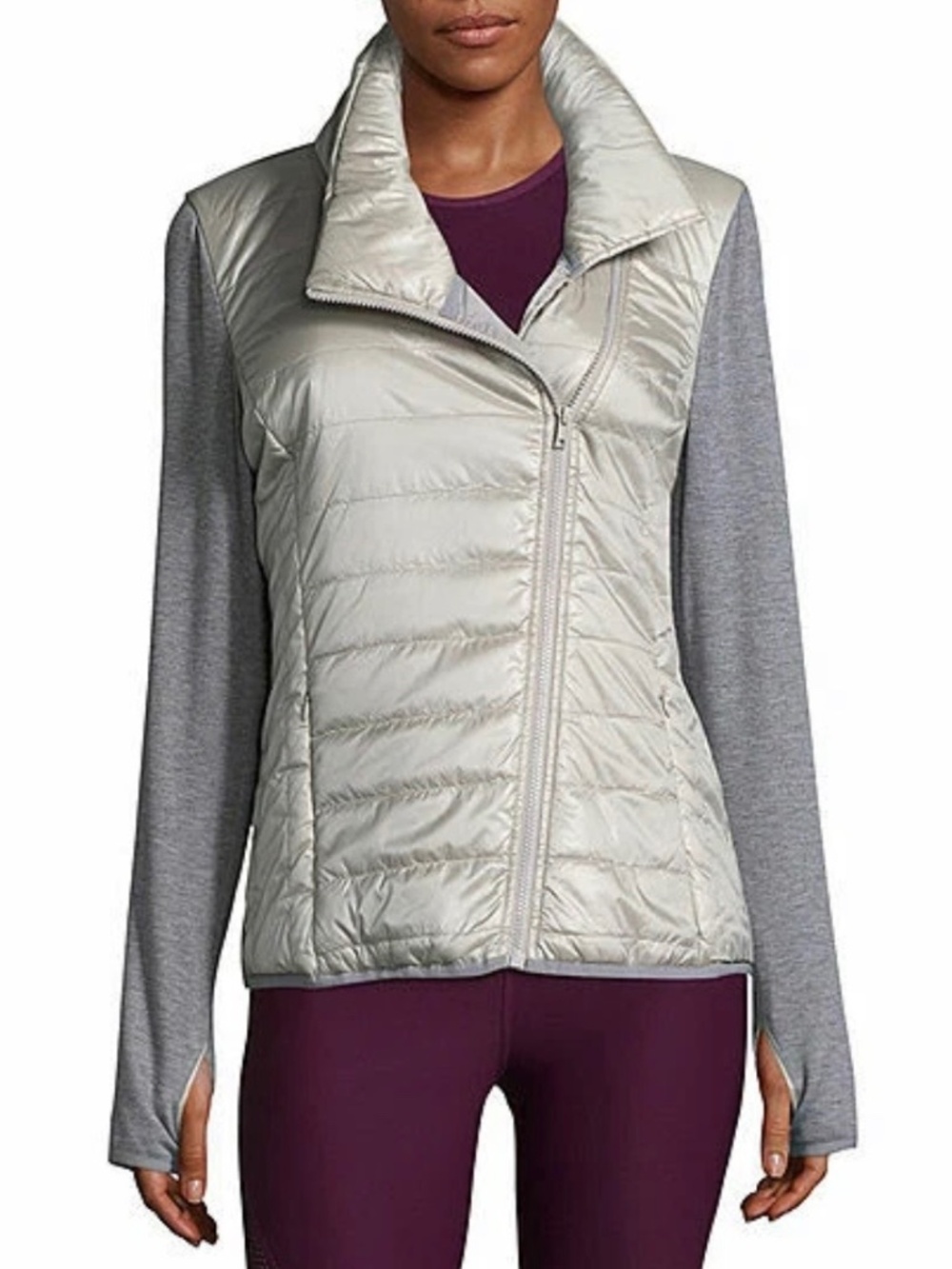 NWT Womens Xersion Pearlized Gray Athleisure Puffer Vest Lightweight Jacket XL